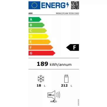   AEG RKB423F1AW Szabadonálló hűtőszekrény | 230 l | 125 cm magas | 55 cm széles | Fehér