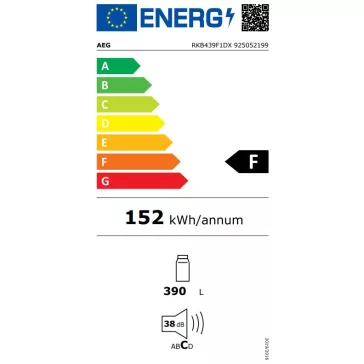   AEG RKB439F1DX Szabadonálló hűtőszekrény | DynamicAir | 390 l | 186 cm magas | 59.5 cm széles | Inox