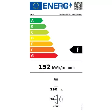   AEG RKB439F2DX Szabadonálló hűtőszekrény | DynamicAir | 390 l | 186 cm magas | 59.5 cm széles | Inox