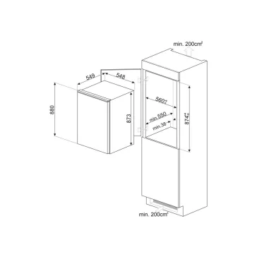   Smeg S4C092D Beépíthető hűtőszekrény | 124 l | 88 cm magas | 56 cm széles