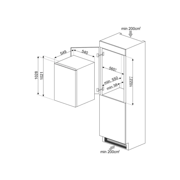 Smeg S4L100E Beépíthető hűtőszekrény | 182l | 103 cm magas | 56 cm széles
