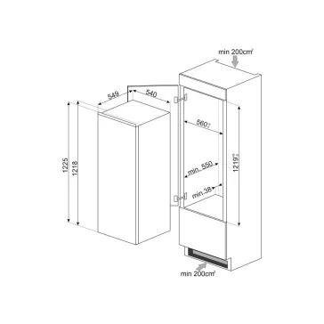   Smeg S4L120E Beépíthető hűtőszekrény | 208 l | 122.5 cm magas | 56 cm széles