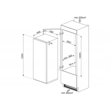   Smeg S8C124DE1 Beépíthető hűtőszekrény | 167 l | 122.5 cm magas | 56 cm széles