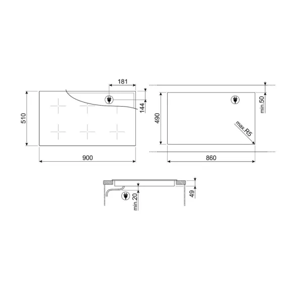 SMEG INDUKCIÓS FŐZŐLAP, Linea design, 90 cm, 6 főzőzóna, 3 MultiZone híd zóna, neptune szürke üveg