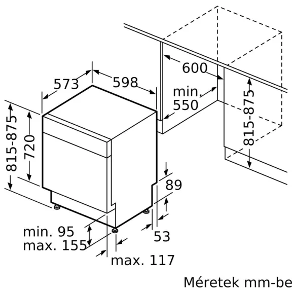 BOSCH SMU4EVS08E Serie|4 Pult alá beépíthető mosogatógép | Nemesacél | 60 cm