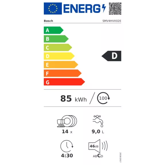 BOSCH SMV4HVX02E Serie|4 Teljesen beépíthető mosogatógép | 60 cm