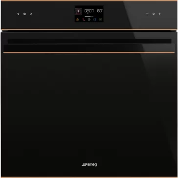   SMEG PIROLITIKUS HŐLÉGKEVERÉSES SÜTŐ, Dolce Stil Novo design, Galileo, 60 cm, ES LCD, fekete üveg, réz dísz