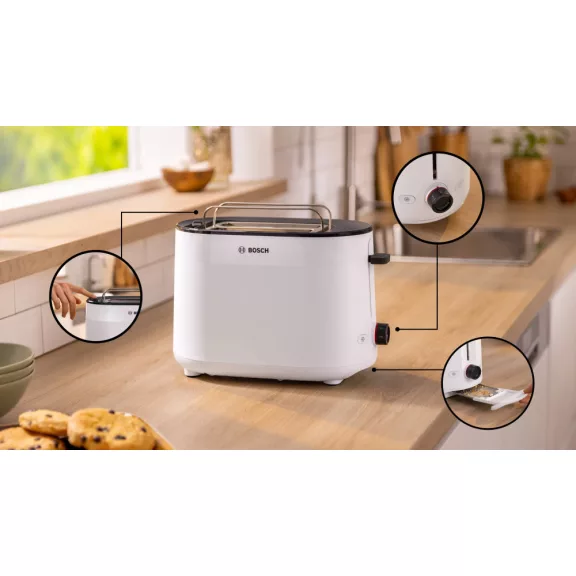 BOSCH TAT2M121 Kompakt kenyérpirító | 970 W | Fehér