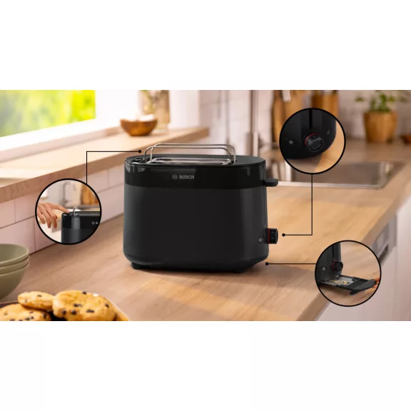 BOSCH TAT2M123 Kompakt kenyérpirító | 970 W | Fekete