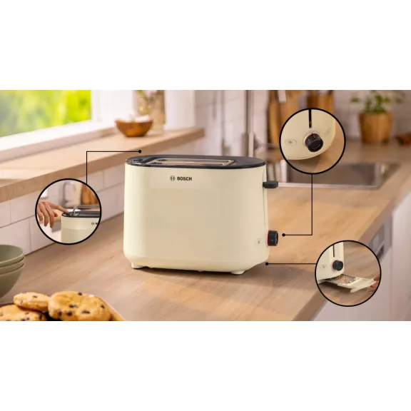 BOSCH TAT2M127 Kompakt kenyérpirító | 970 W | Bézs