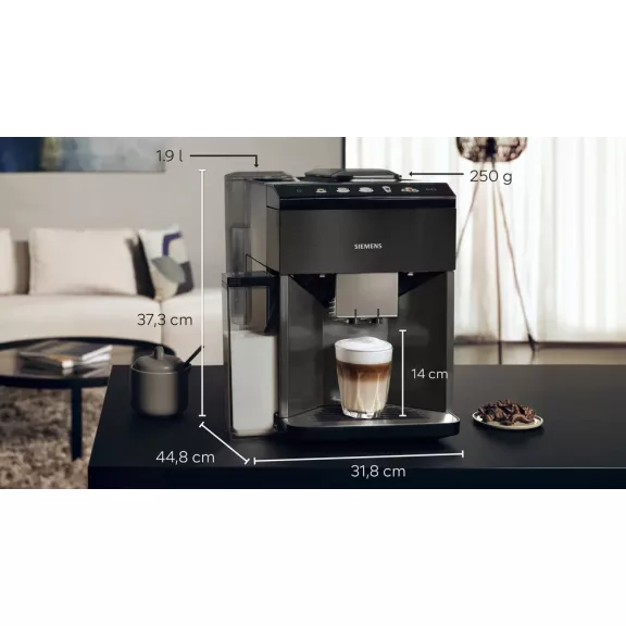 SIEMENS TQ518RX3 Teljesen automata kávéfőző | EQ500 | Sötét inox | Kivehető víztartály | 15 bar