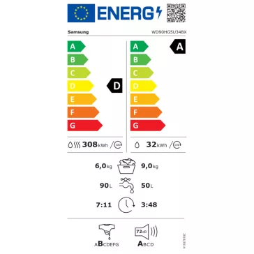  Samsung WD90HG5U34BXLE AI EcoBubble mosó-szárítógép | 9/6 kg | Inox