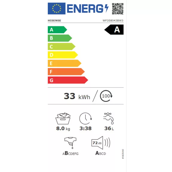 Hisense WF3S8043BW3 Elöltöltős mosógép